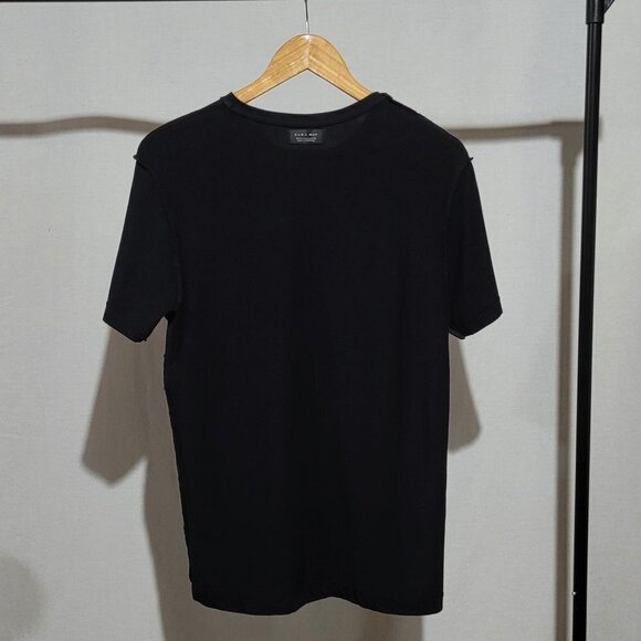 Zara Man black t-shirt short sleeved top with faux leather patches size small - Picture 4 of 10